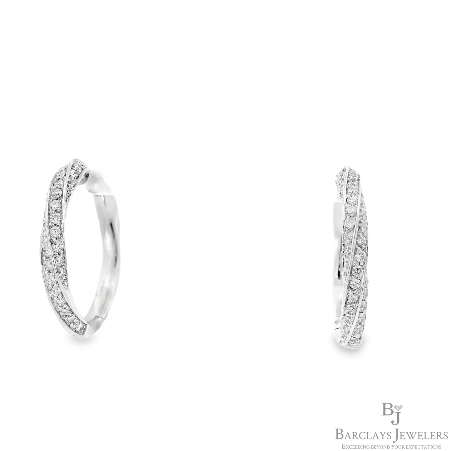 White Gold Twisted Diamond Hoop Earrings