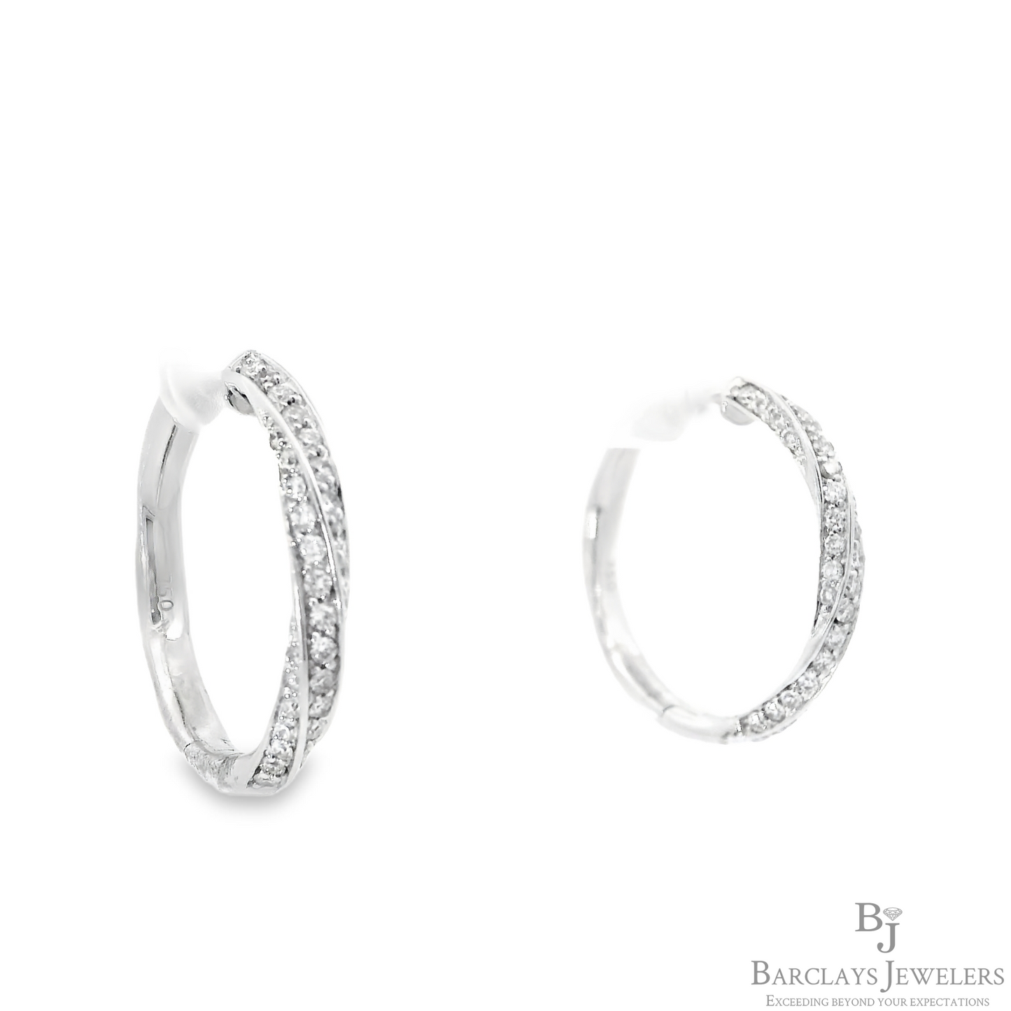 White Gold Twisted Diamond Hoop Earrings