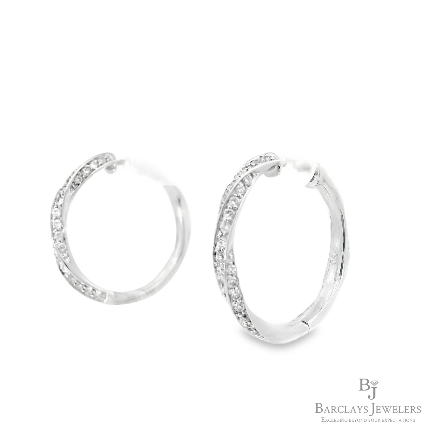 White Gold Twisted Diamond Hoop Earrings