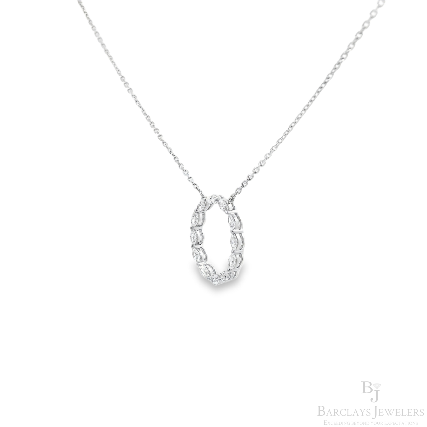 Elegant 18K White Gold Marquise Diamond Hoop Pendant with Necklace