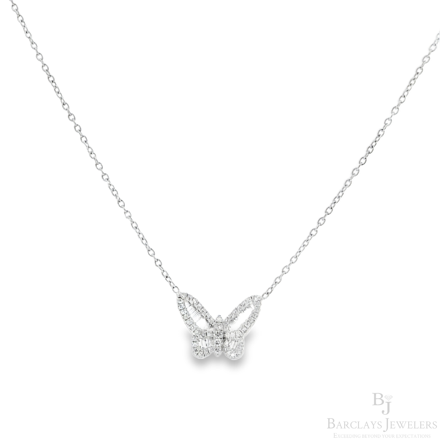 Elegant Butterfly Pendant Necklace in 18K White Gold