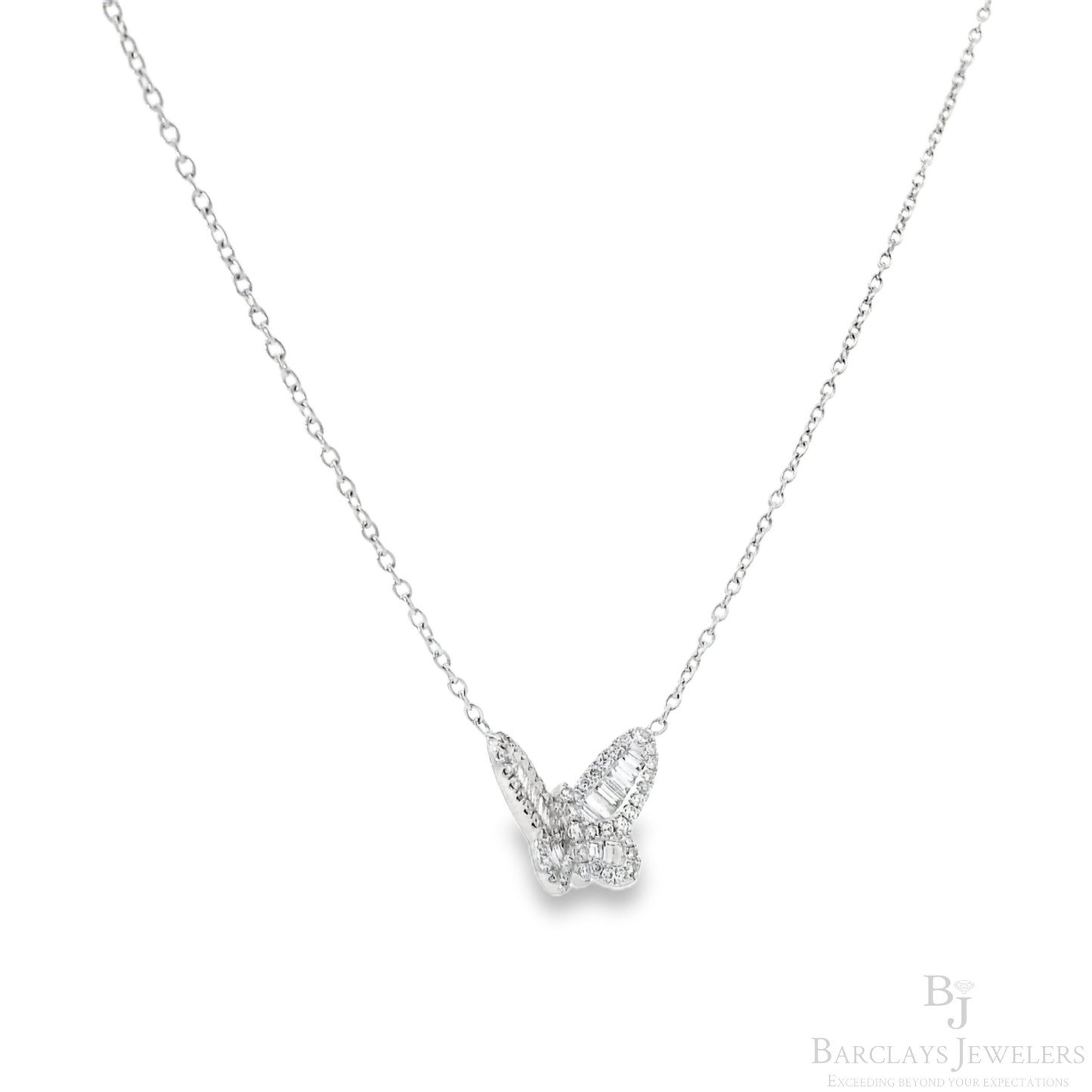 Elegant Butterfly Pendant Necklace in 18K White Gold