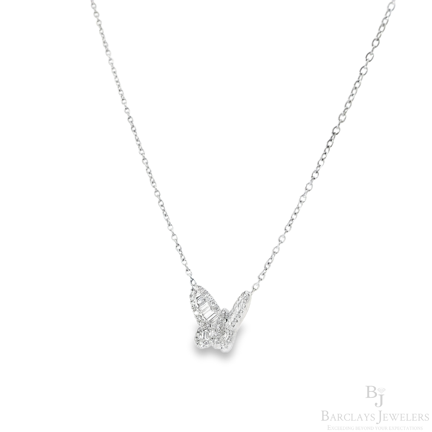 Elegant Butterfly Pendant Necklace in 18K White Gold