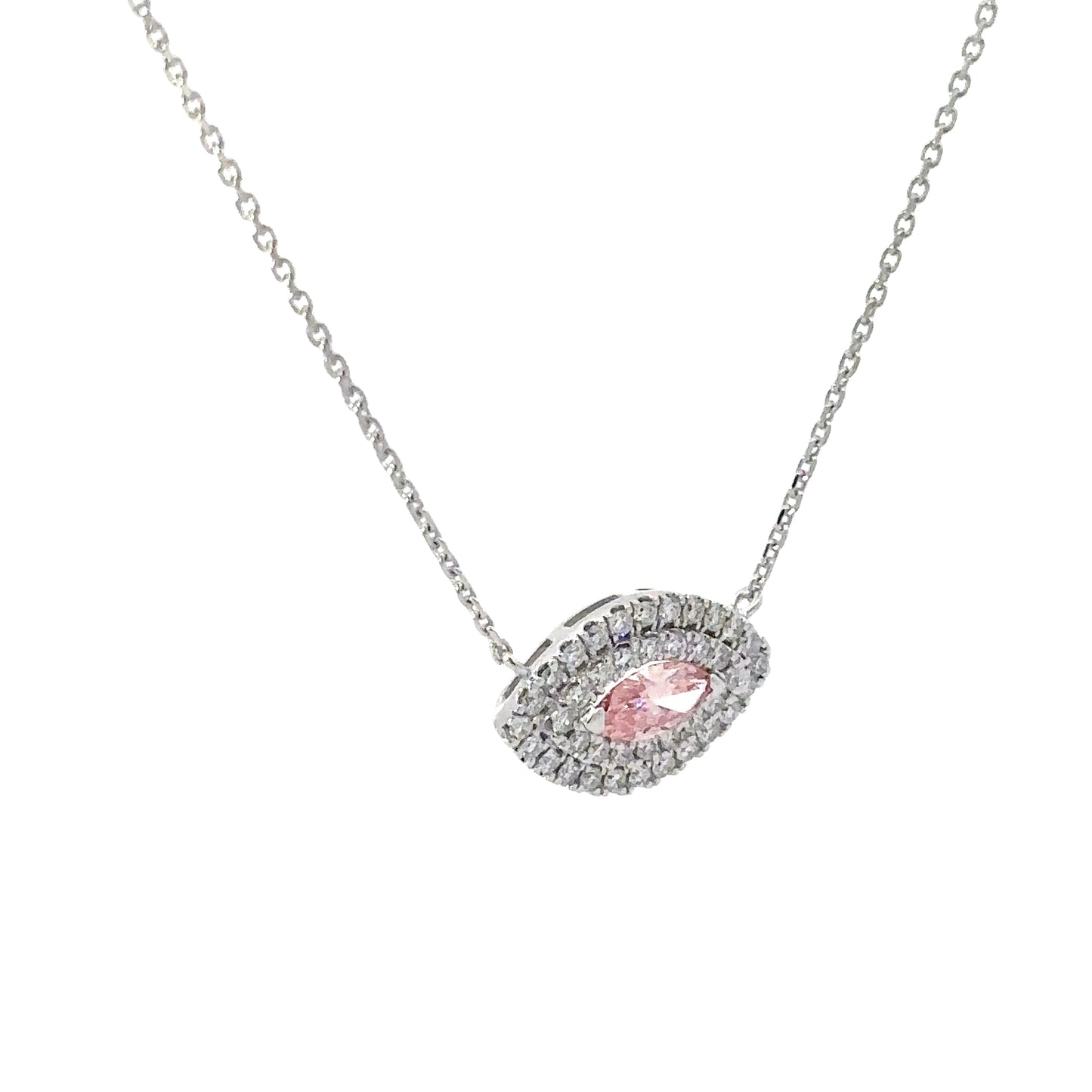 Elegant Pink Diamond Pendant on 18K White Gold Necklace (LG)