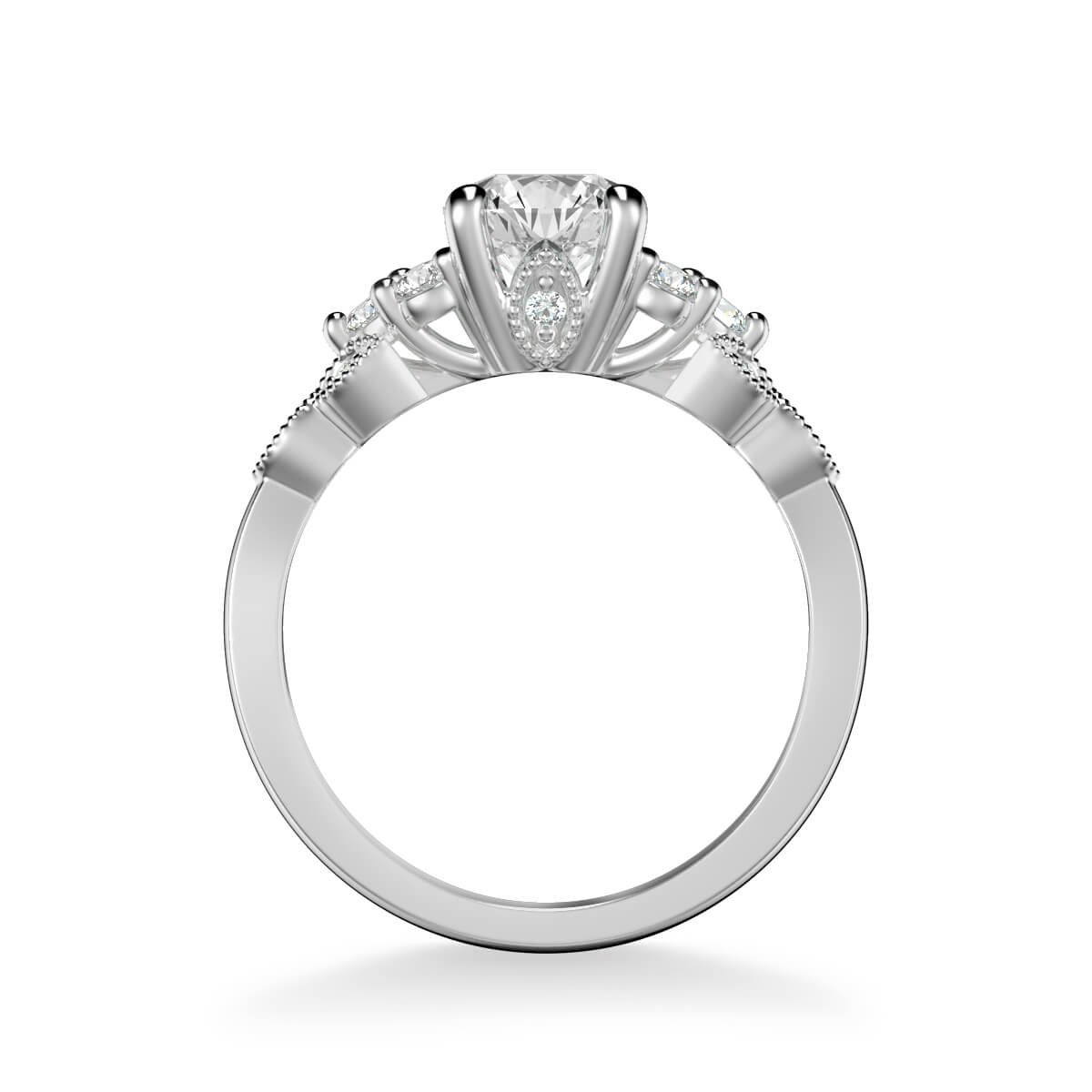 Adeline Contemporary Side Stone Floral Diamond Engagement Ring