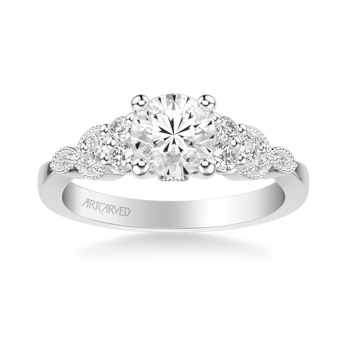 Adeline Contemporary Side Stone Floral Diamond Engagement Ring