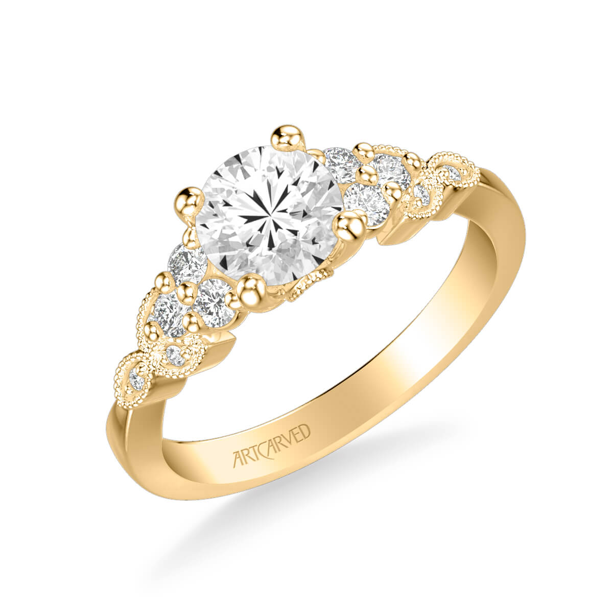 Adeline Contemporary Side Stone Floral Diamond Engagement Ring