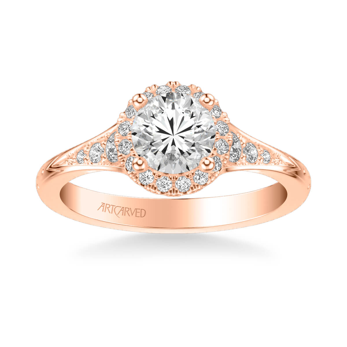 Farrah Vintage Round Halo Diamond Engagement Ring