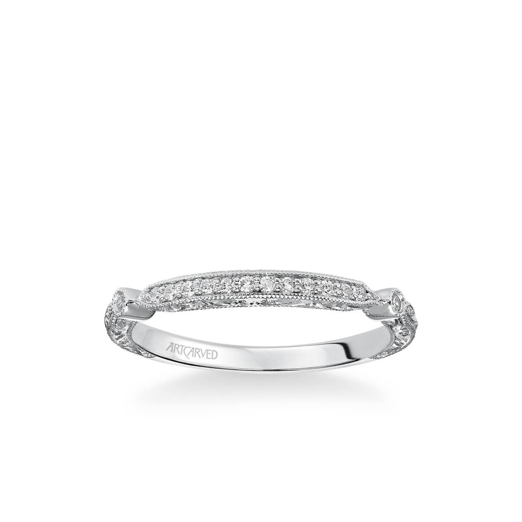 Crystal Vintage Diamond and Milgrain Engraved Wedding Band