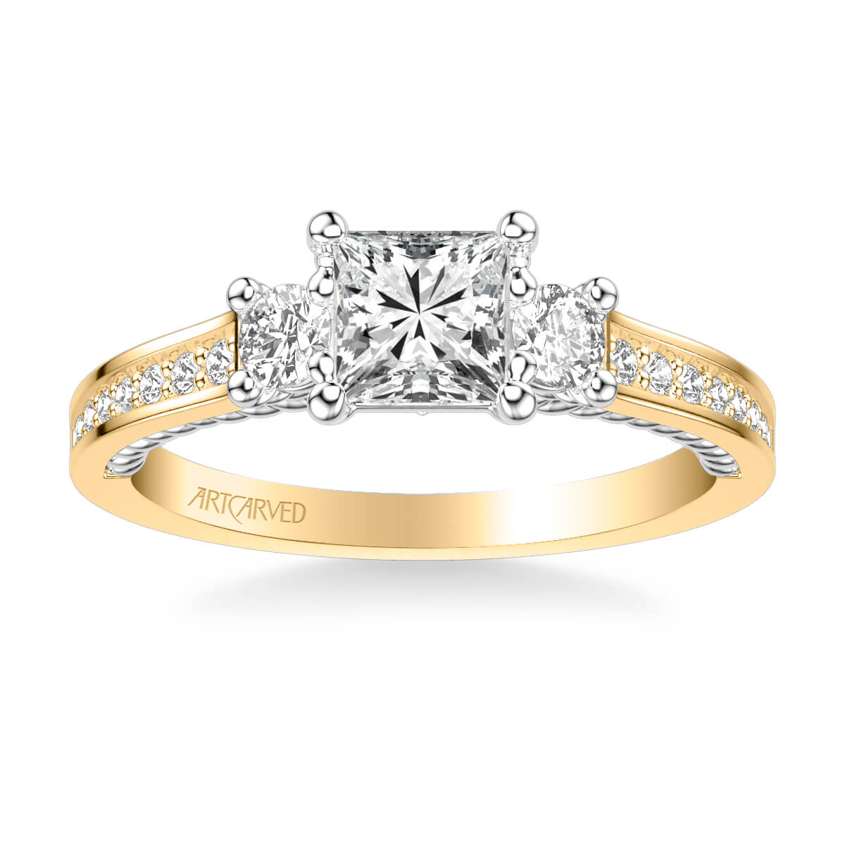 Marlow Contemporary Three Stone Rope Diamond Engagement Ring