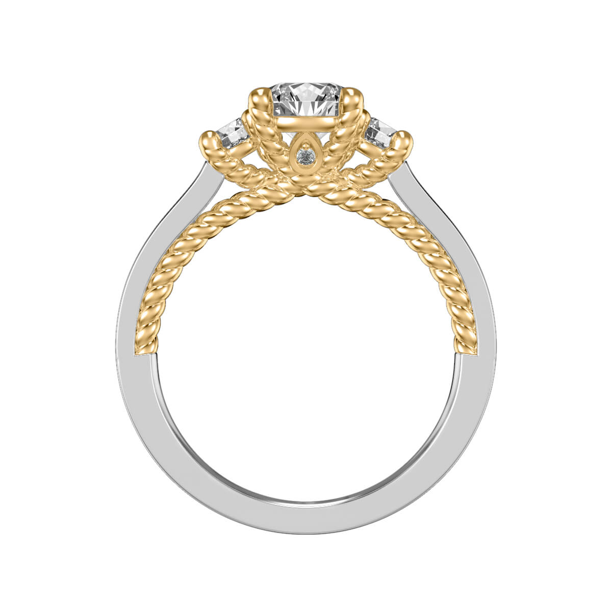 Marlow Contemporary Three Stone Rope Diamond Engagement Ring