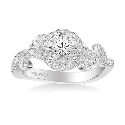 Thalia Contemporary Round Halo Floral Diamond Engagement Ring