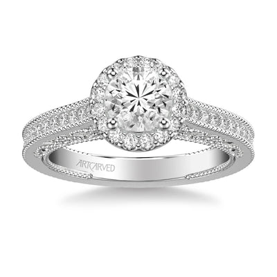 Indra Vintage Round Halo Diamond Heritage Collection Engagement Ring