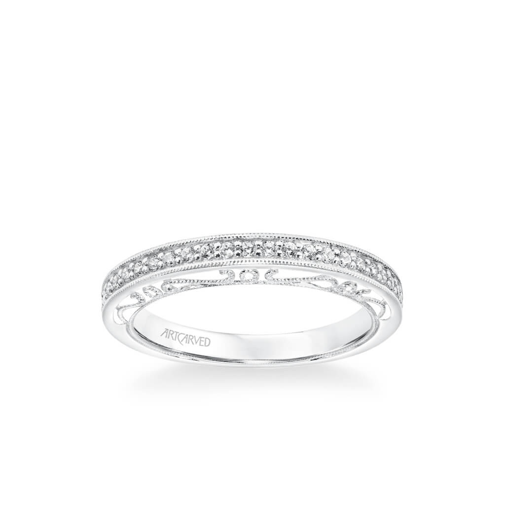 Velma Vintage Heritage Collection Diamond and Milgrain Filigree Scrollwork Wedding Band