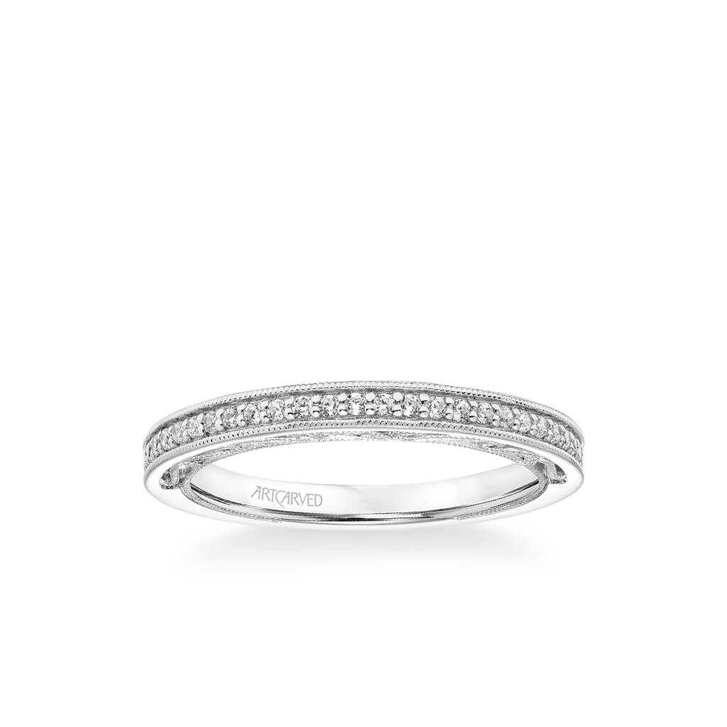 Blanche Vintage Heritage Collection Diamond and Milgrain Filigree Scrollwork Wedding Band