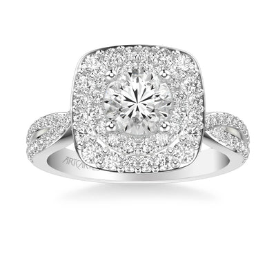 Kendra Contemporary Double Cushion and Round Halo Twist Diamond Engagement Ring