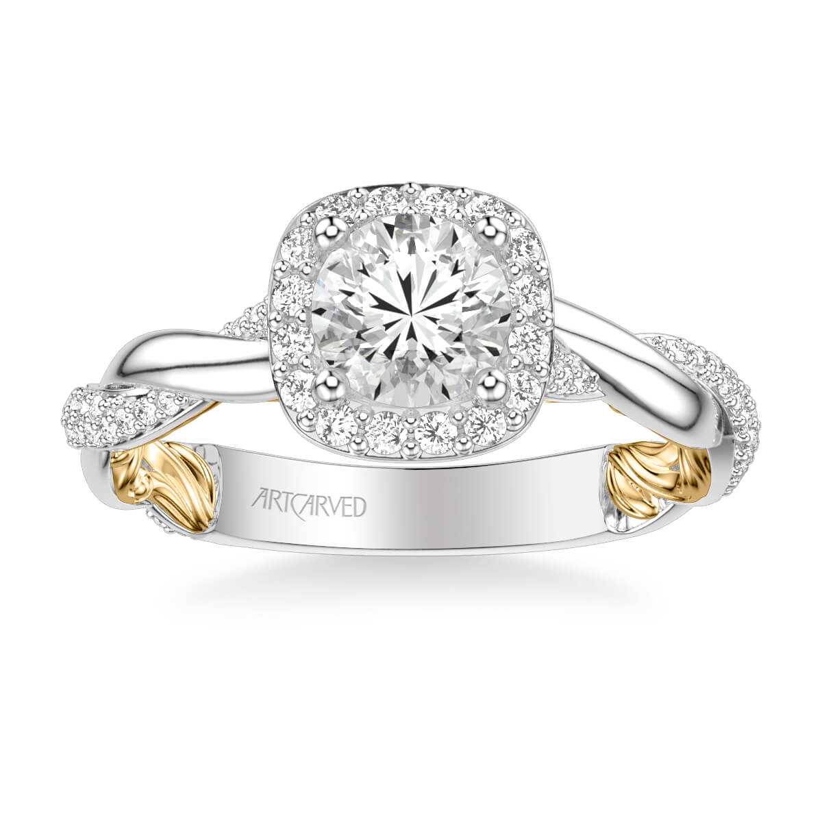 Ainsley Lyric Collection Contemporary Cushion Halo Twist Diamond Engagement Ring