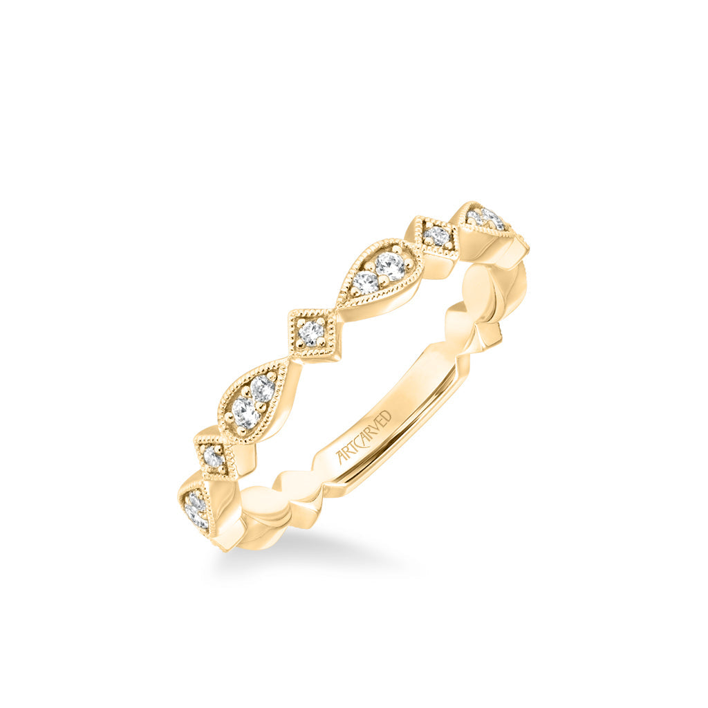 Stackable Band with Diamond and Milgrain Accented Multi-Shape Design