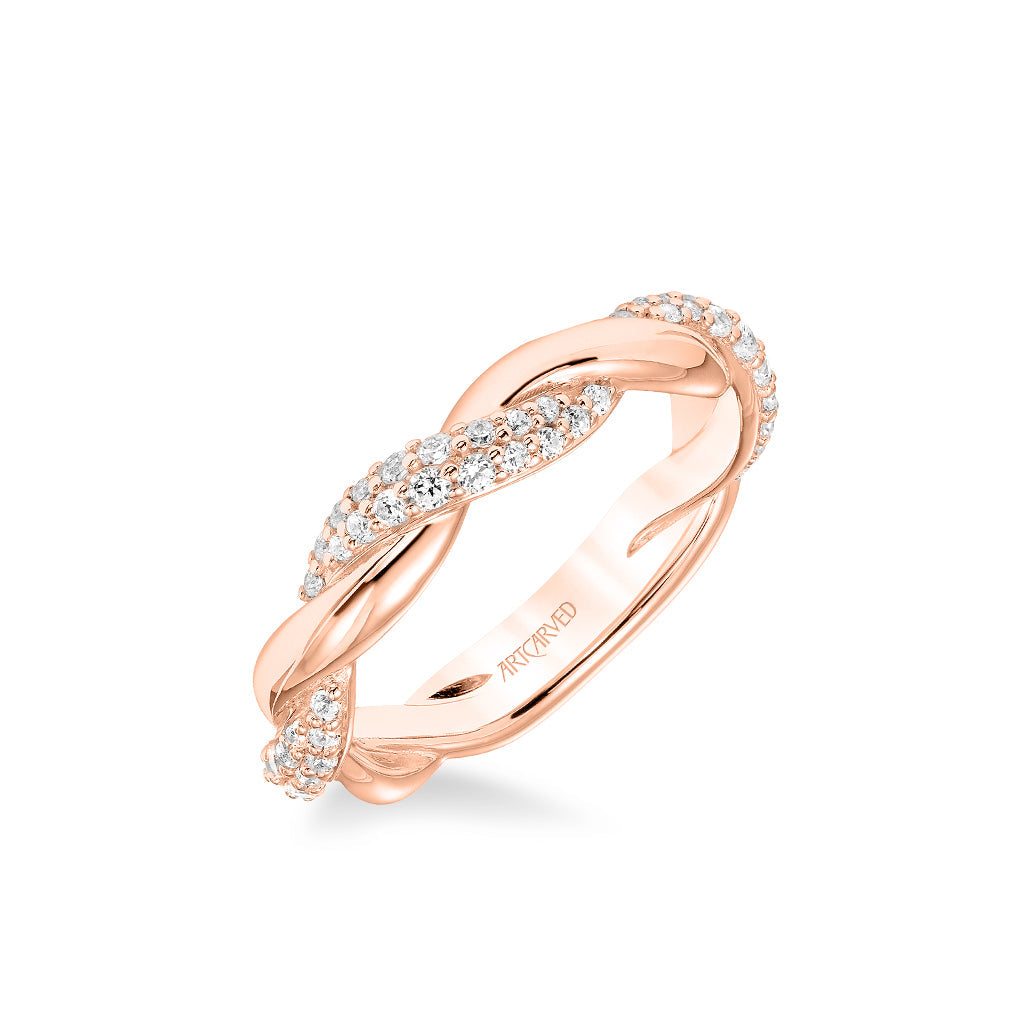 Stackable Band with Alternating Half Diamond Half Polished Twist