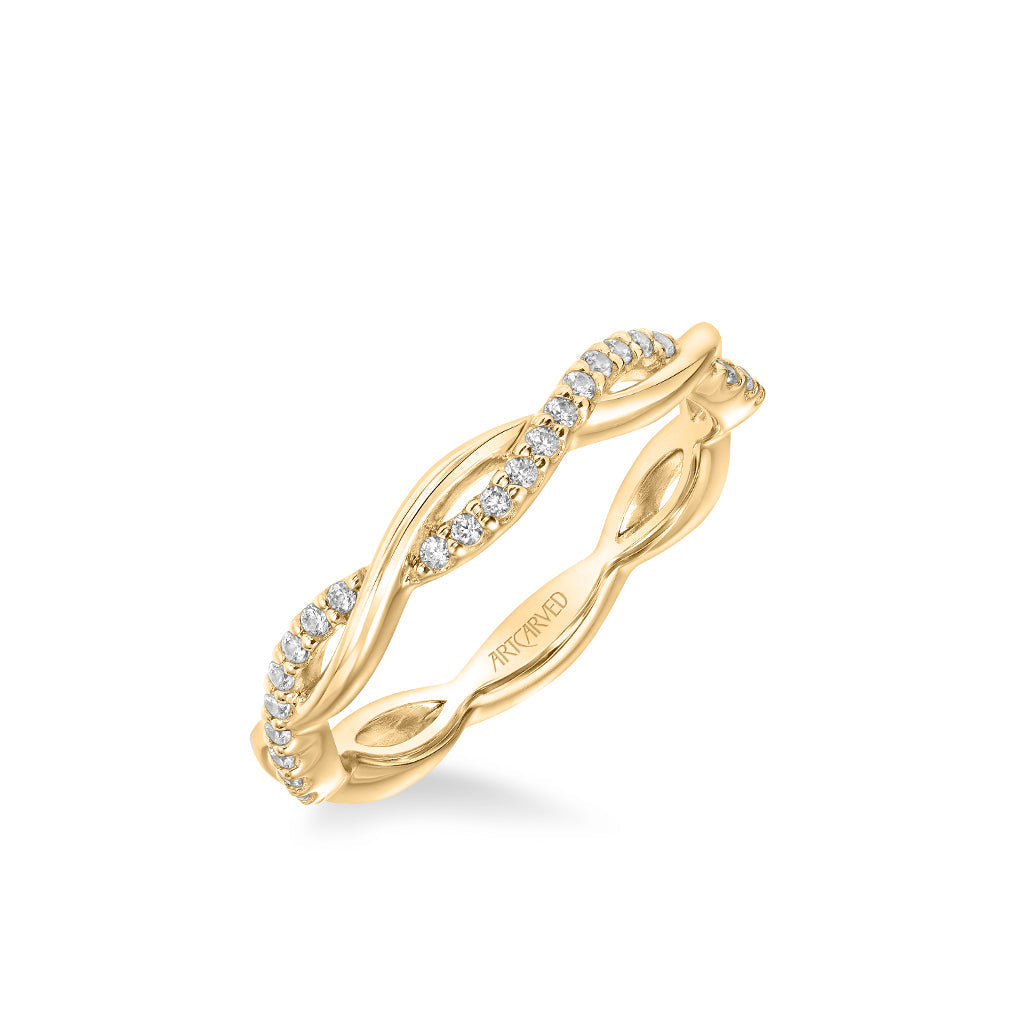 Stackable Band with Half Diamond Half Polished Open Twist