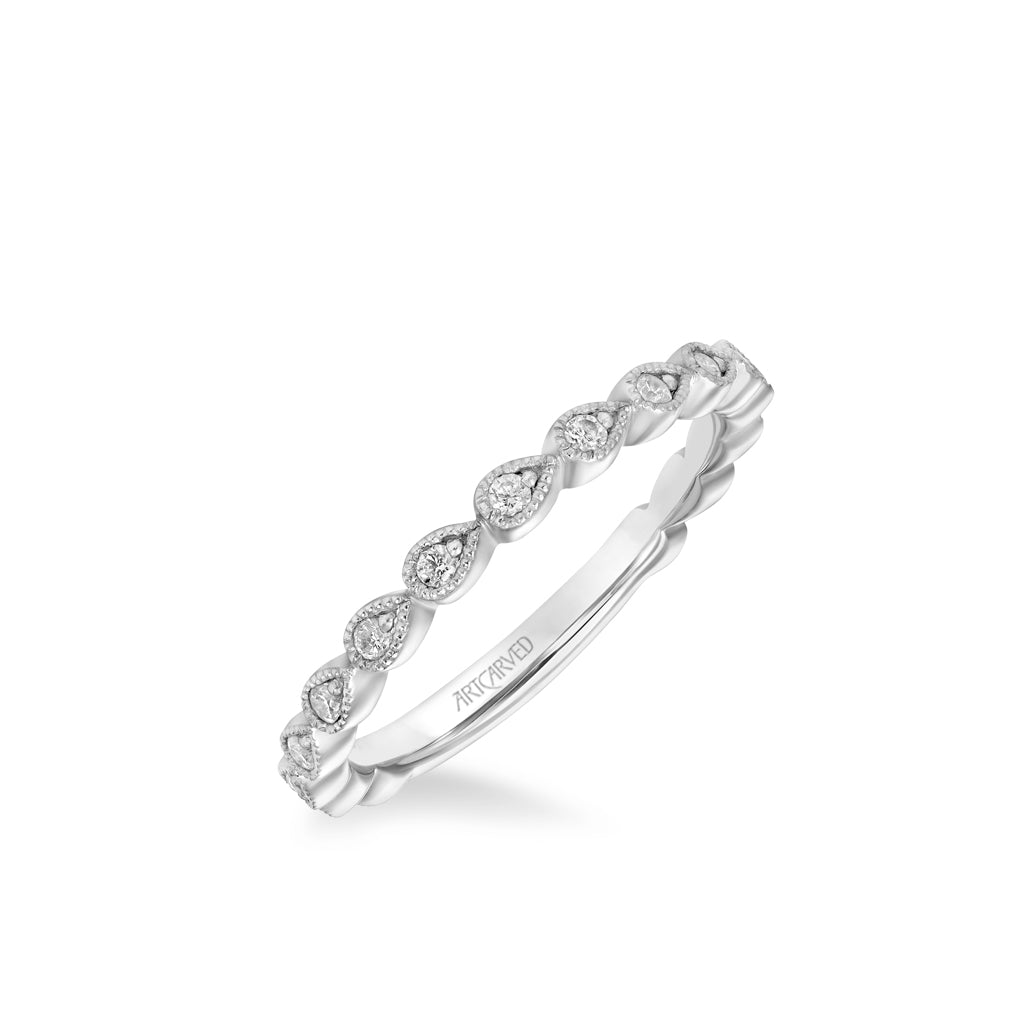 Stackable Petite Band with Diamond and Milgrain Leaf Accents