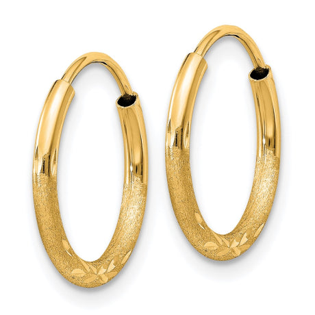 14k 1.5mm Satin Diamond-cut Endless Hoop Earrings