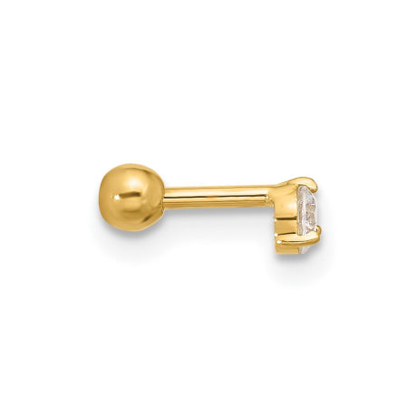 14k 18 Gauge 3mm CZ Labret/Face Jewelry