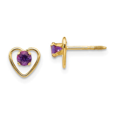 14k Madi K 3mm Amethyst Birthstone Heart Earrings