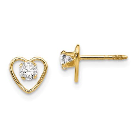 14k Madi K 3mm White Zircon Birthstone Heart Earrings