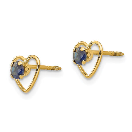 14k Madi K 3mm Sapphire Birthstone Heart Earrings