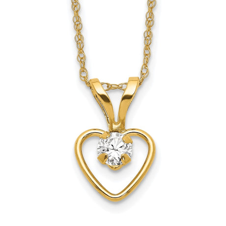 14k Madi K 3mm White Zircon Heart Birthstone Necklace