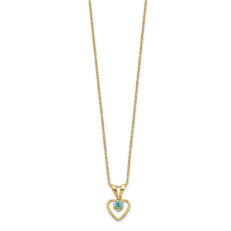 14k Madi K 3mm Blue Zircon Heart Birthstone Necklace