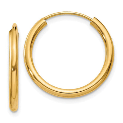 14k Polished Round Endless 2mm Hoop Earrings