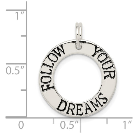 Sterling Silver Polished Enameled Follow Your Dreams Circle Charm