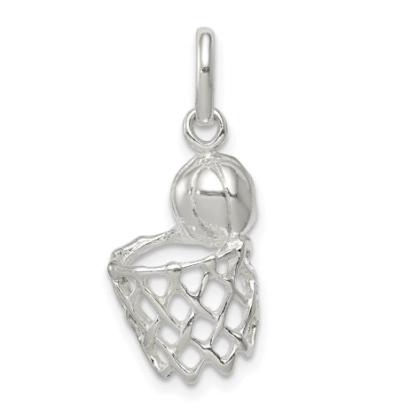 Sterling Silver Basketball In Hoop Charm