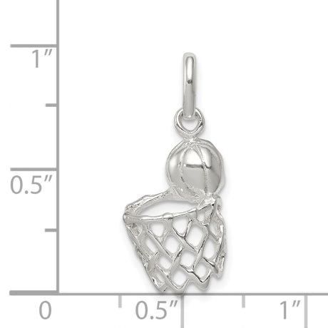 Sterling Silver Basketball In Hoop Charm