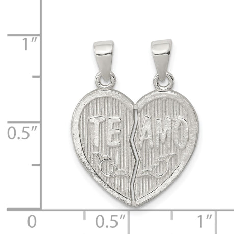 Sterling Silver Polished Te Amo Break Apart Heart Pendant