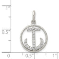 Sterling Silver Rhodium-plated Polished CZ Anchor Pendant