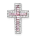 Sterling Silver Rhodium-plated Pink & White CZ Cross Chain Slide