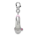 Amore La Vita Sterling Silver Rhodium-plated Polished 3-D Pink Enameled Bow-top High Heel Charm with Fancy Lobster Clasp