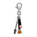 Amore La Vita Sterling Silver Rhodium-plated Polished 3-D Enameled Polished Makeup Charm with Fancy Lobster Clasp