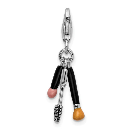 Amore La Vita Sterling Silver Rhodium-plated Polished 3-D Enameled Polished Makeup Charm with Fancy Lobster Clasp