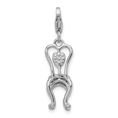 Amore La Vita Sterling Silver Rhodium-plated Polished 3-D Enameled Chair with Heart Charm with Fancy Lobster Clasp