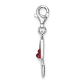 Amore La Vita Sterling Silver Rhodium-plated Polished Enameled Red Crystal Martini Glass Charm with Fancy Lobster Clasp