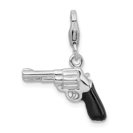 Amore La Vita Sterling Silver Rhodium-plated Polished 3-D Enameled Pistol Charm with Fancy Lobster Clasp