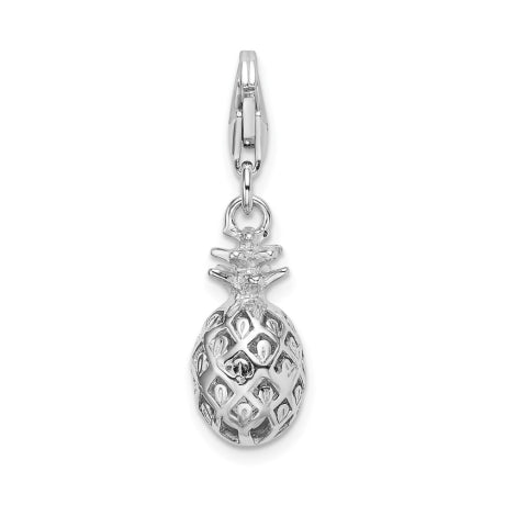 Amore La Vita Sterling Silver Rhodium-plated Polished Pineapple Charm with Fancy Lobster Clasp