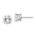 Sterling Silver 7mm Round Snap Set CZ Stud Earrings