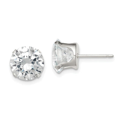 Sterling Silver 9mm Round Snap Set CZ Stud Earrings