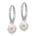 Sterling Silver RH Plated Child's Enameled Daisy Hinged Hoop Earrings