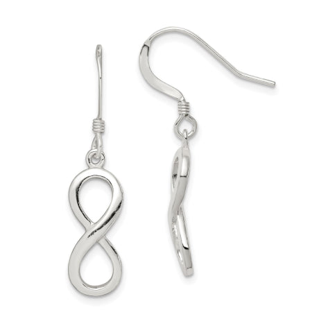 Sterling Silver Polished Infinity Symbol Shepherd Hook Earrings